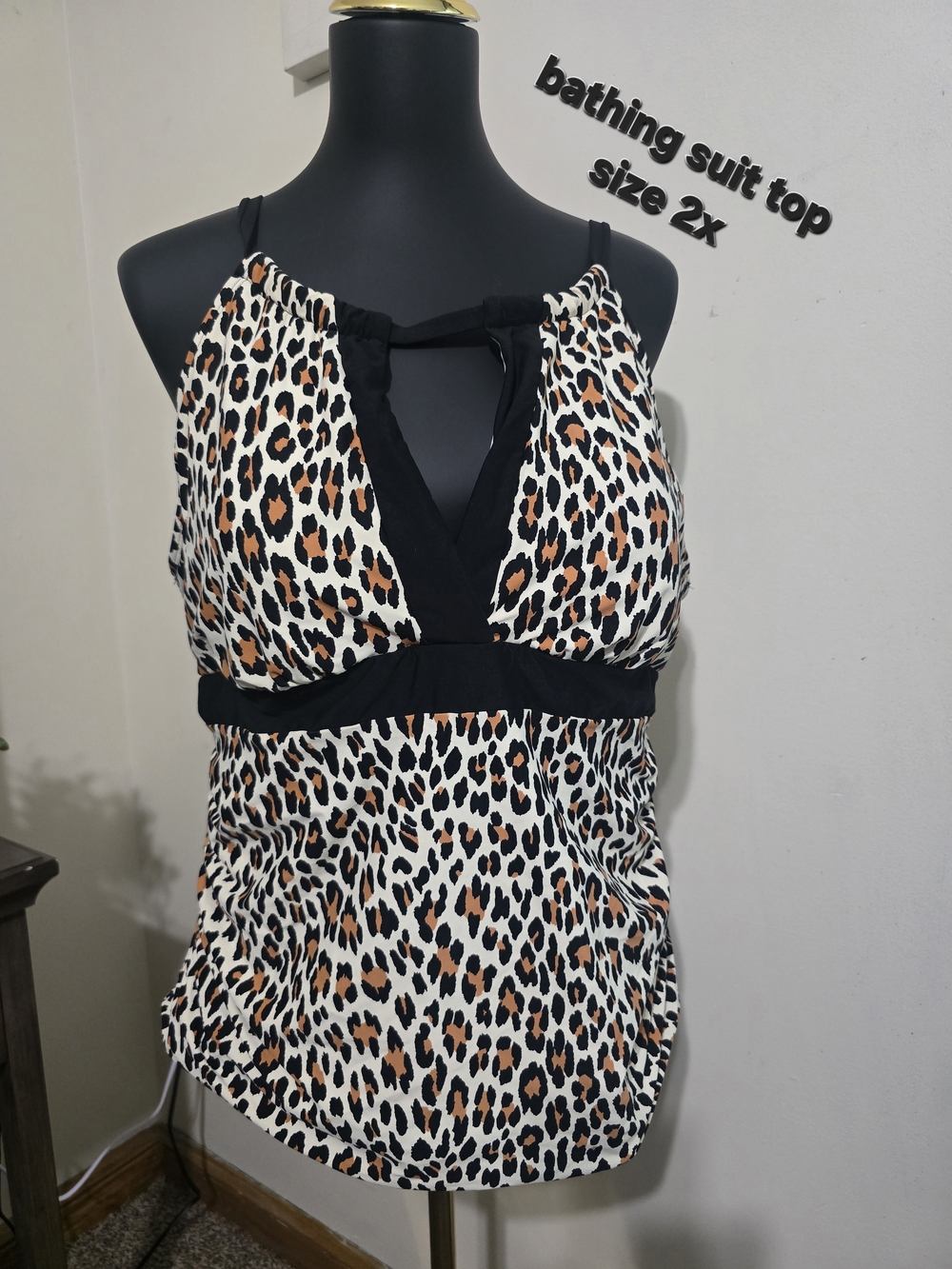 Leopard Print Women’s Tankini Top with Black Trim
